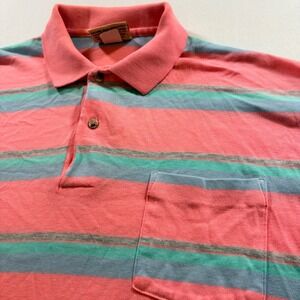 American Edition Polo Shirt Men Large Pink Striped Short Sleeve Cotton Blend USA